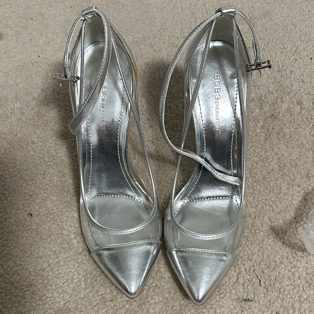 BCBGeneration Metallic Silver Heels